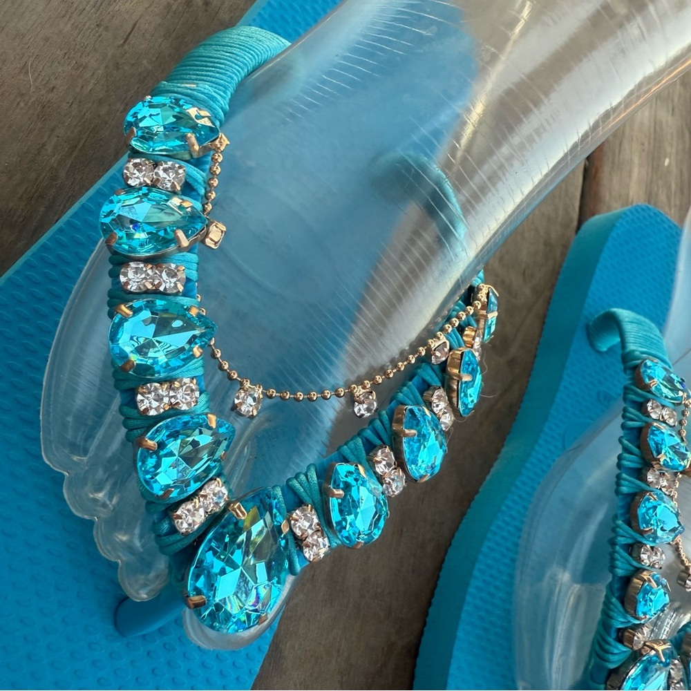 HAVAIANAS Vacation Blue SANDALS HANDMADE size 6 - Picture 7 of 10